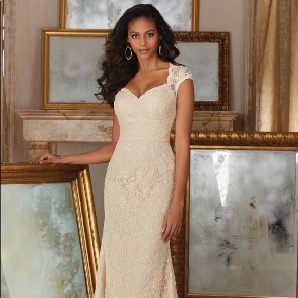 Lace Bridesmaids Dress with Beading and Cold Shoulder Neckline STYLE #21531 - Picture 10 of 11